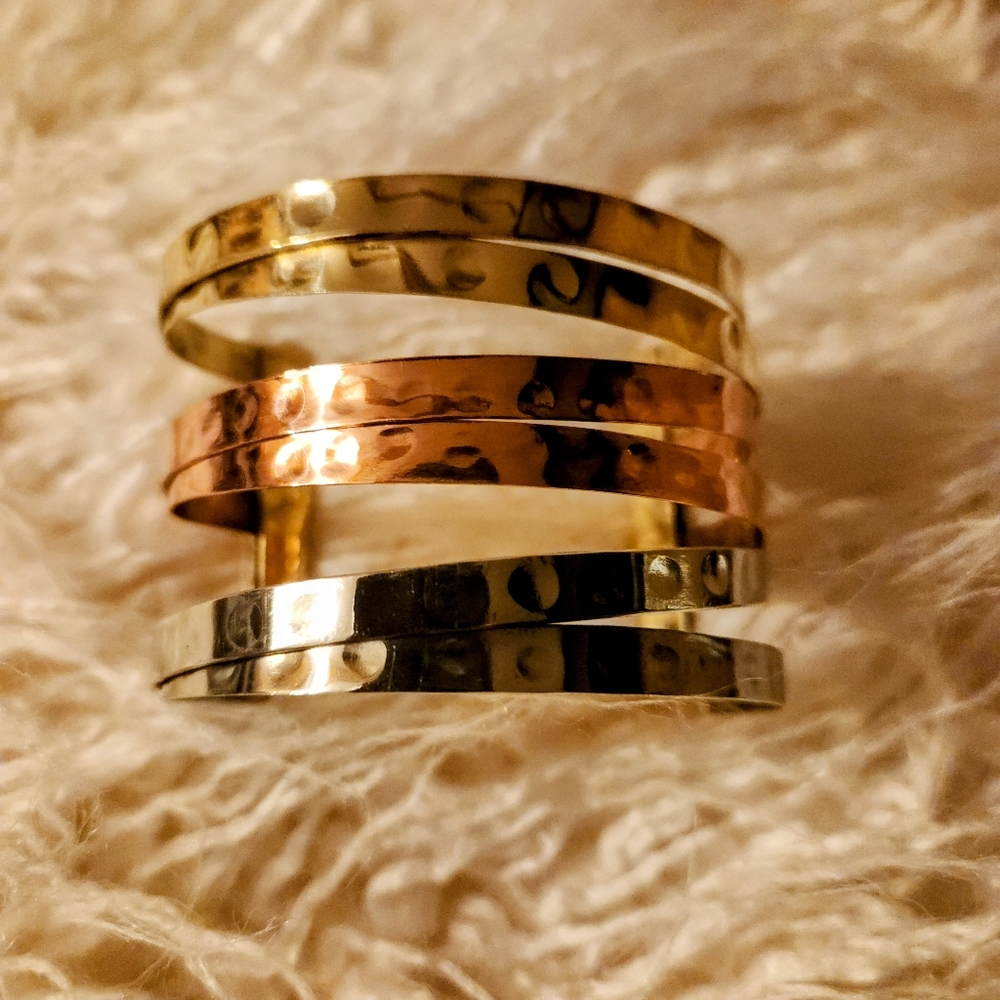 Brand New Mixed Metal Hammered Cuff Bracelet